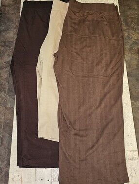 Avenue Bundle 🌸 3 Pull-on Pants in Dark Brown, Tan, and Brown Herringbone
